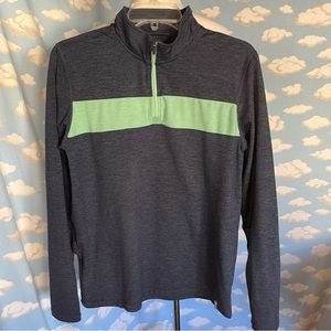 Marine Layer Sport Men’s Quarter‎ zip pullover Navy blue w/mint green stripe S